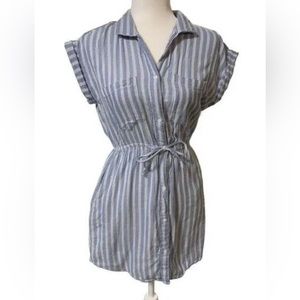 Japna | 100% Cotton Beach Dress Blue Stripe with Pockets Tie Waist Size Medium